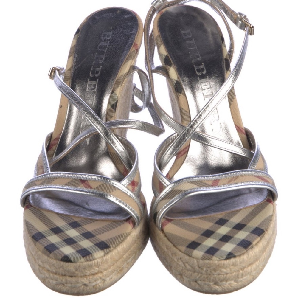 Burberry Silver and Tan Espadrilles with Elegant Straps
